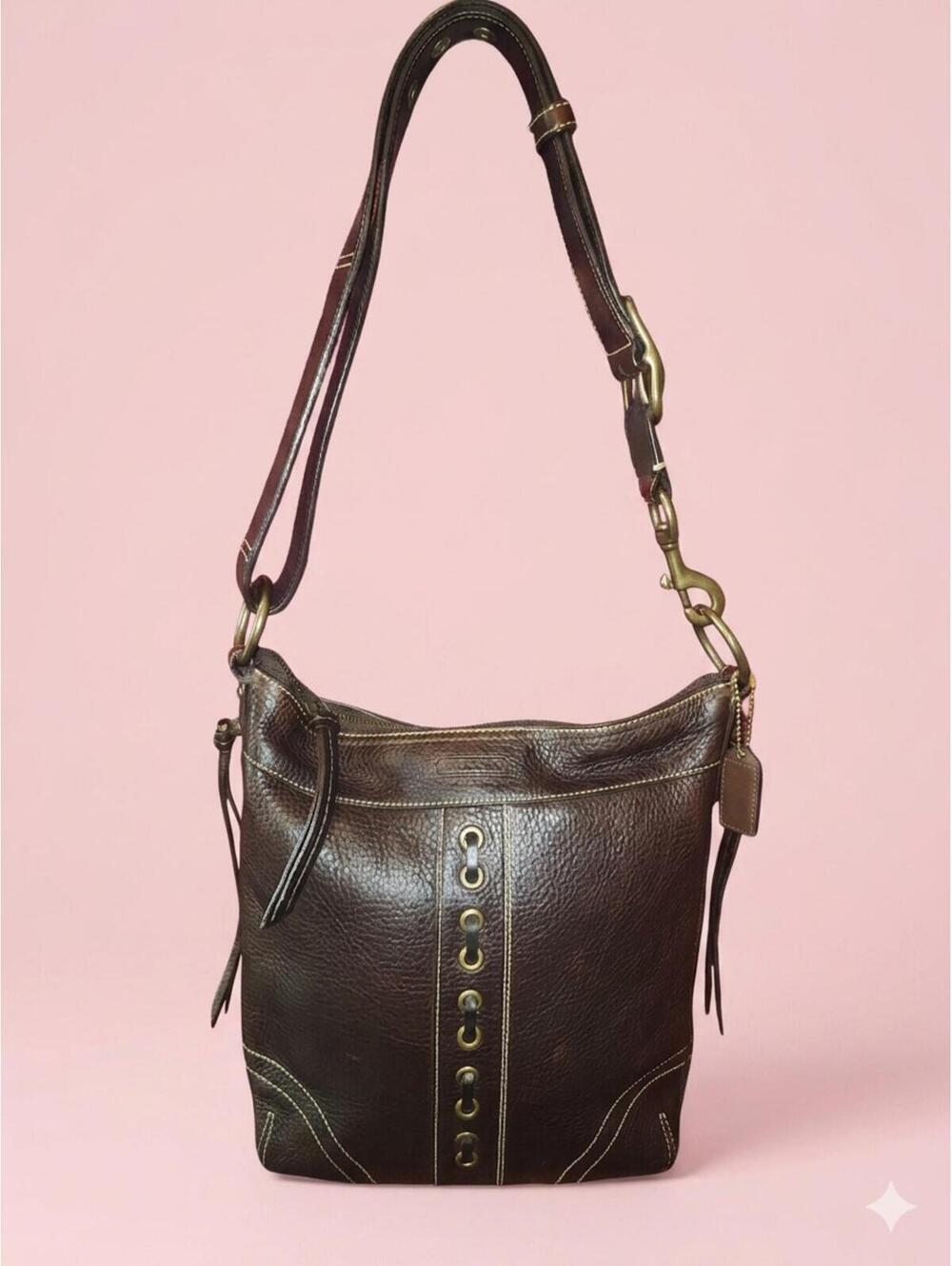 Vintage Coach Chelsea Laced Duffle in Brown Pebbled Leather